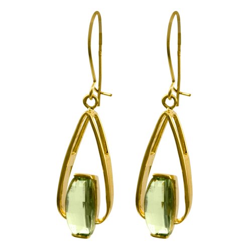 10k Yellow Gold Bridge Cut Green Quartz Earrings