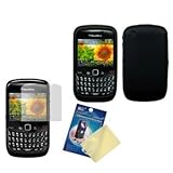 Black Silicone Case / Skin / Cover & LCD Screen Guard / Protector for RIM B ....