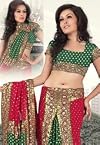 Harvest Green Viscose Lehenga Style Saree with Blouse