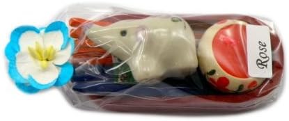 Thai Incense Elephant Ceramic Stand and Candle in Bowl Rose Aroma Matchbox Included