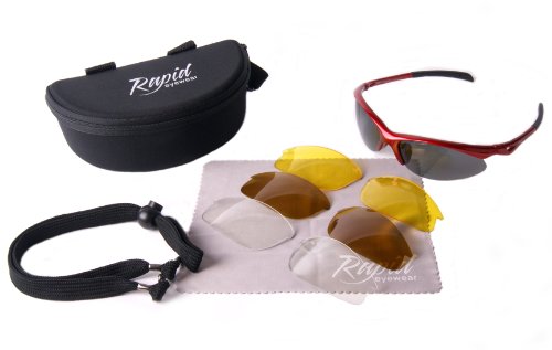Roadmaster POLARISED SUNGLASSES - RED for Running, Cycling and Triathlon Sports, with INTERCHANGEABLE Polarized and Low Light LENSES. For Men, Women and Junior Use. UVA / UVB (UV400) Protection