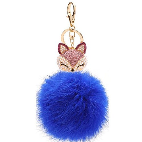 Generic Real Fox Fur Ball with Artificial Fox Head Inlay Pearl Rhinestone Key Chain for Womens Bag or Cellphone or Car Pendant