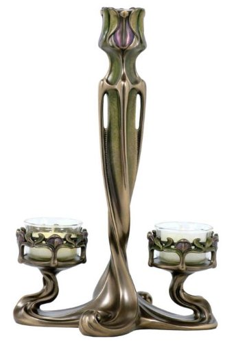 9.75 inch Taper and 2 armed Tealight Tulip Art Nouveau Candle Holder