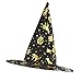 LUX ACCESSORIES Halloween Black and Gold Tone Stars Witch Mesh Witch Hat