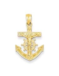 14k Yellow Gold Solid MarinerS Crucifix Cross Pendant