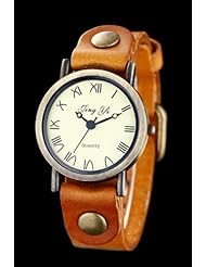 Youyoupifa Vintage Dial Fashion Numerals Brown Leather Strap Quartz Wrist Watch