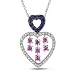 14k White Gold, Diamond, Sapphire and Pink Sapphire Heart Pendant with Chain, (.16 cttw, GH Color, I2-I3 Clarity),17