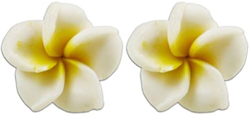 Fimo Flower Pierced Petite Earrings Plumeria White & Yellow