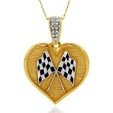 10k Yellow Gold Racing Heart Pendant (.015 cttw, I-J Color, I2-I3 Clarity)