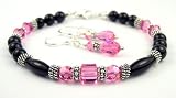 2 Piece Set: Rose (Pink Tourmaline) October November Birthstone Bracelets Handmade with Sterling Silver and Swarovski Crystals