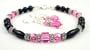 2 Piece Set: Rose (Pink Tourmaline) October November Birthstone Bracelets in Onyx, Sterling Silver, and Swarovski Austrian Crystals