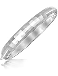 Sterling Silver Rhodium Plated Bangle with a Fancy Diamond Cut Faceted Motif