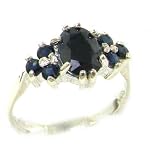 Ladies Contemporary Solid Sterling Silver Natural Deep Blue Sapphire Ring - Finger Sizes 5 to 12 Available