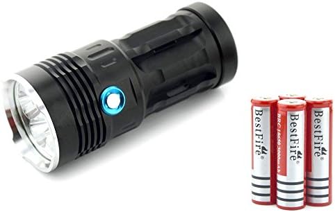 BestFire® Super Bright 6000 Lumens 5 x CREE XM-L T6 3 Modes Waterproof Cree LED Flashlight Torch Lamp with 4pcs 3.7V 3000mAh 18650 Batteries For Indoor/Outdoor Activities Like Camping Hiking Hunting Walking etc. (Black Flashlight with Batteries)