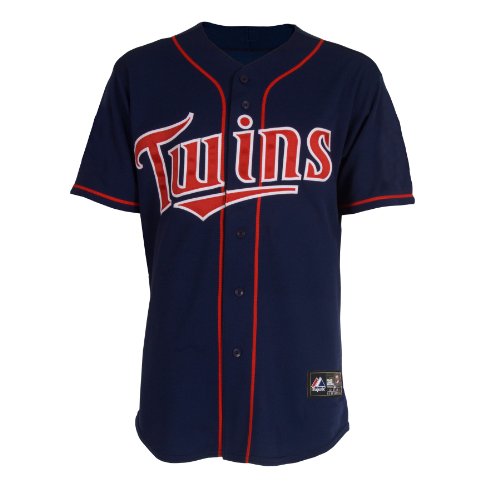 MLB Men's Minnesota Twins Justin Morneau Navy Home Short Sleeve 6 Button Synthetic Replica Baseball Jersey Spring 2012  (Navy, Medium)