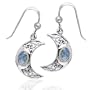 Celtic Knot and Crescent Moon Spirit with Genuine Rainbow Moonstone Sterling Silver Hook Earrings