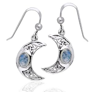 Click here to buy Celtic Knot and Crescent Moon Spirit with Genuine Rainbow Moonstone Sterling Silver Hook Earrings by Silver Insanity.