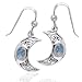 Celtic Knot and Crescent Moon Spirit with Genuine Rainbow Moonstone Sterling Silver Hook Earrings