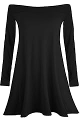 Plus Size Long Sleeves Off the Shoulder Stretchy Skater Dress/Mini Dress 