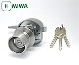MIWA(美和ロック) 面付け箱錠 HPDタイプ 40型 U9キー3本付属　玄関 ドアノブ 鍵 交換 取替えセット 外側：ノブ(鍵穴有り)／内側：レバー HP40 77HP40 40KJ