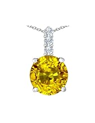 Original Star K (tm) Large 12mm Round Simulated Citrine Pendant in 925 Sterling Silver