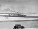1936 EGYPT SUEZ CANAL W/ OLD CAR AND SHIP PASSING PHOTO