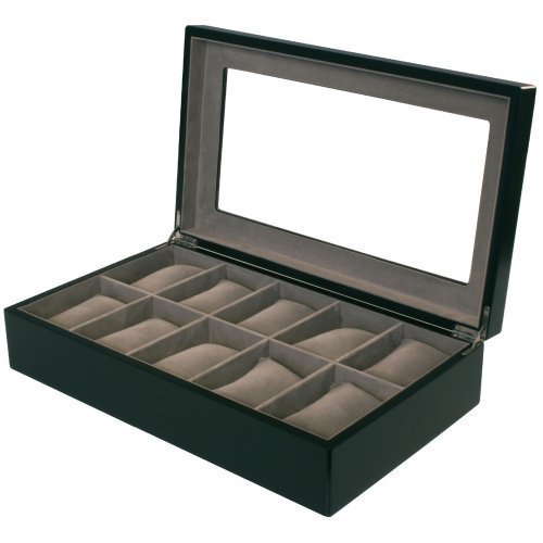 Watch Box for 10 Watches Black Matte Finish XL Extra Large Compartments Soft Cushions Clearance Window on sale