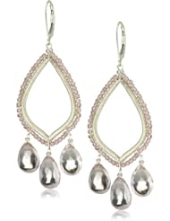 Dana Kellin Open Marquis Edged in Pale Pink Crystal and Large Quartz Brios Earrings