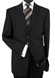 Presidential Suit Signature Collection Mens Suit Italian Merino Wool 140s Two Button Jacket Flat Front Pants Business Suit Pure Black
