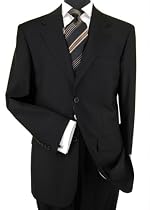 Presidential Suit Signature Collection Mens Suit Italian Merino Wool 140s Two Button Jacket Flat Front Pants Business Suit Pure Black