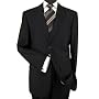 Presidential Suit Signature Collection Mens Suit Italian Merino Wool 140s Two Button Jacket Flat Front Pants Business Suit Pure Black