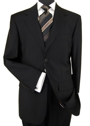 Presidential Suit Signature Collection Mens Suit Italian Merino Wool 140s Two Button Jacket Flat Front Pants Business Suit Pure Black