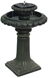 Verdigreen Round Pedestal Solar Birdbath Fountain