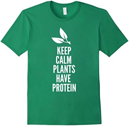 Men's Keep Calm Plants Have Protein Vegan Vegetarian T-Shirt Medium Kelly Green