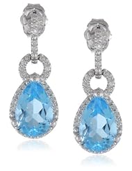 10k White Gold Teardrop Swiss Blue Topaz Diamond Earrings (1/6cttw, I-J Color, I2-I3 Clarity)