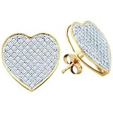 10k Yellow Gold Diamond Heart Stud Screw Back Earrings(5mm)