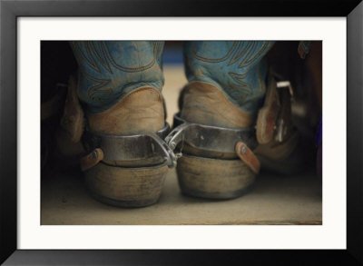 Close up Detail of Cowboy Boots with Well-Worn Spurs Framed Photographic Poster Print by Bobby Model, 38x28