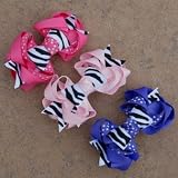 Boutique Style Hair Bow Clip Set - Zebra Wild One in Hot Pink, Pink, & Purple