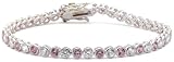 Silver Round Pink and White Cubic Zirconia Tennis 7  Bracelet