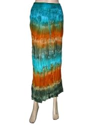 Light Blue Cotton Tie Dye Long Skirt Orange Hippie Crinkle Skirts for Womens