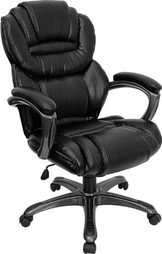 Black Leather Executive with Leather Padded Loop Arms [GO-901-BK-GG]