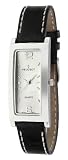 Peugeot Women's 318BK Silver-Tone Black Leather Strap Watch