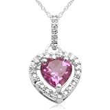 10k White Gold Heart-Shaped Created Ruby w/ Diamonds Heart Pendant, 18