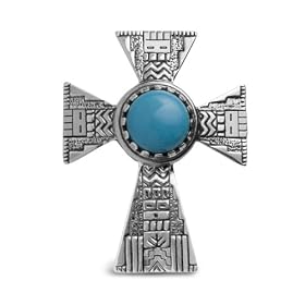 Roderick Tenorio Turquoise and Silver Cross Pendant