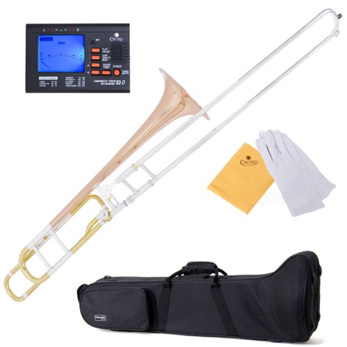 Mendini MTB-32 Intermediate B Flat w/ F Trigger Trombone + Case, Chromatic Tuner w/ Metronome, Cleaning Cloth, & a Pair of Gloves