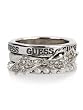 GUESS Bow Pearl Three Ring Set - Size 7, SILVER (7)
