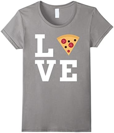 Women's I LOVE Pizza Slice Funny Food Humor Heart T-Shirt Medium Slate