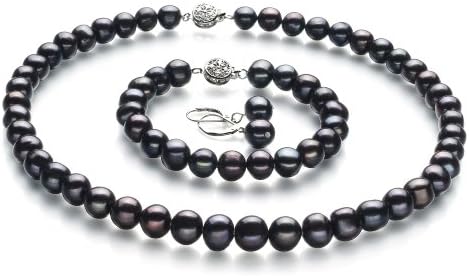 PearlsOnly - Kaitlyn Black 8-9mm A Quality Freshwater Cultured Pearl Set-16 in Chocker length