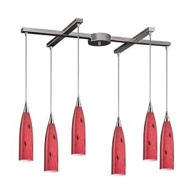 Lungo - 6 Light Kitchen Island Pendant Track Lighting Fixture - Brushed Nickel - Red Glass... by Elk