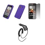 HTC Droid Incredible - Premium Purple Soft Silicone Gel Skin Cover Case + Crystal Clear Screen Protector + Rapid Car Charger for HTC Droid Incredible